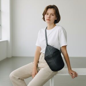 Lavive Leather Sling Bag black wear front or back single strap